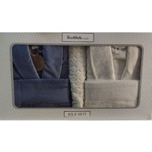 Özdilek Blossom Happy Set Pamuk Bornoz Seti M - L Cinsiyet İçin Krem ve Indigo Renkli