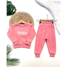 Kız Çocuk Valentines Nakış Detaylı Pembe Alt Üst Takım