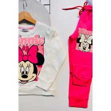 Kız Çocuk Minnie Baskılı Kapüşonlu Pembe Alt Üst Takım