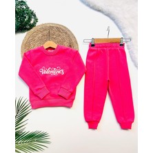 Kız Çocuk Valentines Nakış Detaylı Fuşya Alt Üst Takım