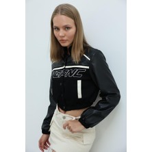 Model Crop Biker Ceket Deri - Siyah