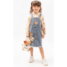 Miniğimin Cicileri Bear Cepli Kot Salopetli Kız Çocuk 3 Lü çantalı takım - Camel