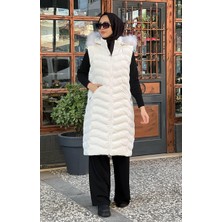 Womanıa Wavy Vest Yelek 18250 Kadife Beyaz