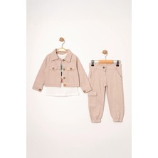 Miniğimin Cicileri Düğmeli Kargo Cepli Kız Çocuk ceketli takım - Açık Pudra