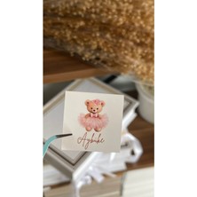 Butik Sosyetik Pembe Ayıcıklı Yenidoğan Çikolata Etiketi 3,8x3,8 cm 54 Adet
