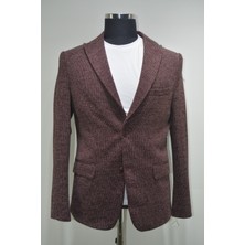 Gılapa Desenli Slimfit Erkek Tek Ceket Bordo