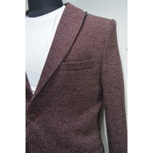 Gılapa Desenli Slimfit Erkek Tek Ceket Bordo