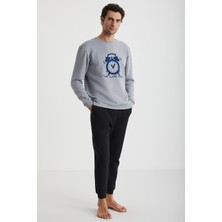 Time Saat Nakışlı Pijama Sweatshirt