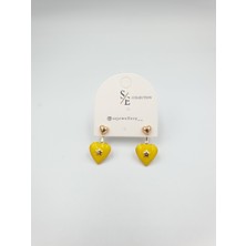 Gold Neon Sarı Şık Kalp Küpe