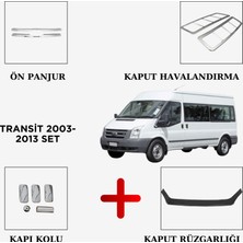 Alminox Oto Aksesuar Transit 2003-2013 Set Ön Panjur - Kapı Kolu - Kaput Havalandırma- Kaput Rüzgarlığı (Hediye)