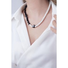 Sose Moda Siyah Nazar Boncuklu Kırık Taşlı ve Incili Kolye