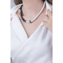 Sose Moda Yeşil Nazar Boncuklu Kırık Taşlı ve Incili Kolye