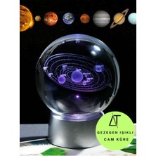 Nidage Dekoratif Mini Gece Lambası Samanyolu Ay Gezegen Işıklı Cam Küre, Işıklı Kristal Top 6  cm  Çapında