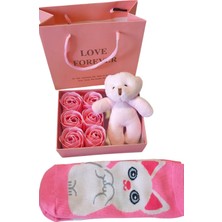 Teddy Türkstore Kutuda Pembe Ayıcıklı Anahtarlık ve Çorap