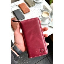 Cüzcan Leo Antik Bordo Unisex Hakiki Deri Telefon Bölmeli Cüzdan