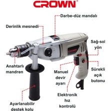 Crown Devir Ayarlı Darbeli Matkap 1050W CT10068 | Ağır Işler Için Bakır Sargılı Şanzımanlı ve Uzun Ömürlü Darbeli Matkap