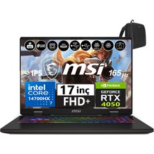 MSI Nb Sword 17 Hx Intel Core I7-14700HX 24GB Ddr5 1tb SSD 6GB/RTX4050 105W Freedos 17" 165Hz Fhd+ Taşınabilir Bilgisayar SWB14VEKG-053XTR02+WEBLEGELSINÇANTA