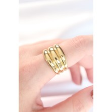 Sinerji Shop Gold Renk Ayarlanabilir Çizgili Bombe Yüzük - TJ-BYK3119