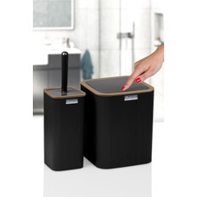Okyanus Home Mina Due Siyah Çizgili Kare 2'li Wc Kova ve Fırça Seti