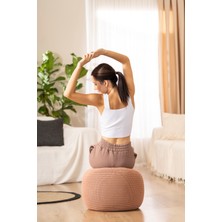 Butamteks Butapuf Buta Knit Splay Modern Coco Triko Yuvarlak Deri Detaylı El Işçiliği Iç ve Dış Mekana Uygun Örgü Puf