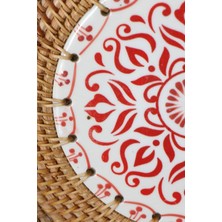 Ocean Point Rattan Çerçeveli Kırmızı Geometrik Desenli Dekoratif Altlık Şık ve Kullanışlı Tasarım (16 cm ) Oceanpoint