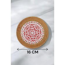 Ocean Point Rattan Çerçeveli Kırmızı Geometrik Desenli Dekoratif Altlık Şık ve Kullanışlı Tasarım (16 cm ) Oceanpoint