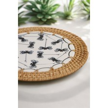 Ocean Point Rattan Çerçeveli Siyah Zarif Desenli Dekoratif Altlık Şık ve Kullanışlı Tasarım (16 cm ) Oceanpoint