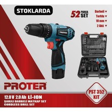 Proter Pst 352 Kit Şarjlı Darbeli Matkap Seti 52 Parça