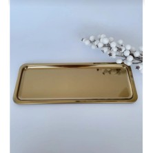 Stilsenin34 Dikdörtgen Gold Altın Renk Kahve Pasta Servis Sunum Tepsisi 1 Adet 33 X 13 Cm