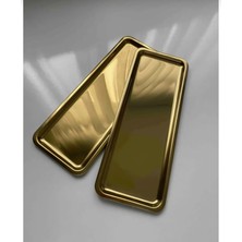 Stilsenin34 Dikdörtgen Gold Altın Renk Kahve Pasta Servis Sunum Tepsisi 1 Adet 33 X 13 Cm