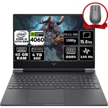 Hp Victus Gaming 15 Intel Core I5 12500H 40GB 4tb SSD RTX4060/8GB W11P 15.6" Taşınabilir Bilgisayar B03C7EA-A64 & Anzar Mouse