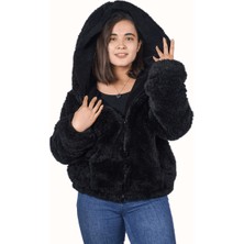 Legosh Fermuarlı Kapüşonlu Peluş Mont
