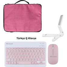 Microcase Apple iPad Mini 2024 8.3 Inch Uyumlu Tablet Çanta+Türkçe Bluetooth Klavye +Mouse+ Standı - Pembe AL8127