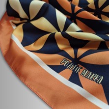Turuncu Eşarp Ipeksi Twill Saten Kumaş Yaşam Çiçeği Desenli
