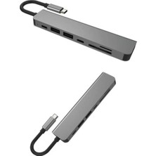 Macbook Pro Huawei Dell Uyumlu Type C To 4K Hdmı+Usb3.0+Sd/tf+Pd+Type-C, Taşınabilir 7in1 Adaptör