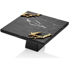 Setabianca Evza Mermer Altındallı Kare Siyah Sunum Tabağı 19,5X19,5X9,5 cm