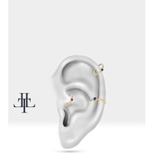 Safirli Halka Piercing Küpe, 12 mm , 1.2 Mm, 14K Sarı-Beyaz-Kırmızı Altın | LE00001S