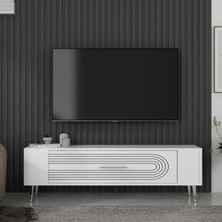 Demonte Decor RETROL3DD Tv Sehpası Beyaz-Gümüş
