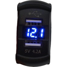 Motoraid 12V-24V Dijital Voltmetre+Şarj Cihazlı (Usb x 2) (4.2A) (Anahtar Tipi) (Mavi Işık)