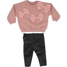by BebekOdam Kız Bebek Pembe Siyah Fiyonklu Süslü 3 Iplik 2'li Takım - 1014960