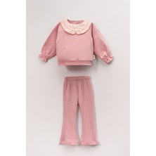 Miniğimin Cicileri (6-18 Ay) Baby Fiyonk Yakalı Ispanyol Paça Kız bebek takım - Pembe