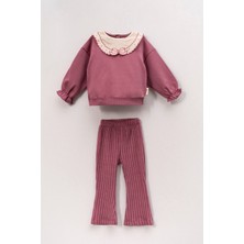 Miniğimin Cicileri (6-18 Ay) Baby Fiyonk Yakalı Ispanyol Paça Kız bebek takım - Mor