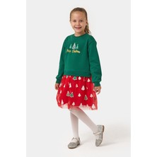 Miniğimin Cicileri Ağaç  Baskı Yılbaşı Konsept Kız Çocuk etekli takım - Yeşil
