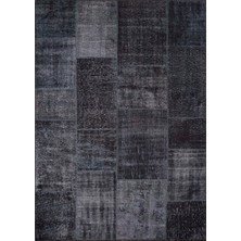 Artloop Patchwork Desenli Salon Halısı, Jazz Şönil |Pamuk-Polyester| Siyah Halı Al 81