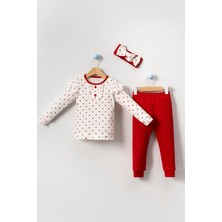 Miniğimin Cicileri Kalp Desenli Bandanalı Kız Bebe 3 lü takım - Kırmızı