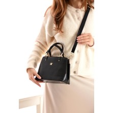 Impolo Edna Siyahlezer Baskı Kadın Omuz ve Kol Çantası 18X28 Ebatında