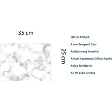 Furya Beyaz Mermer Desenli Cam Kesme Tahtası 25 CM X 35 cm Arkası Silikon Kaydırmazlı Temperli Cam