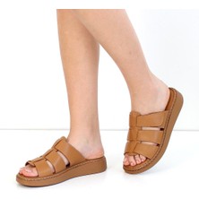 Celal Gültekin Kadın Taba Kalın Bantlı Deri Terlik