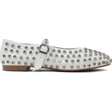 Celal Gültekin Kadın Beyaz Taşlı Deri Babet