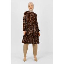 Sefa Merve Leopar Desenli Tunik 0701-04 Kahverengi